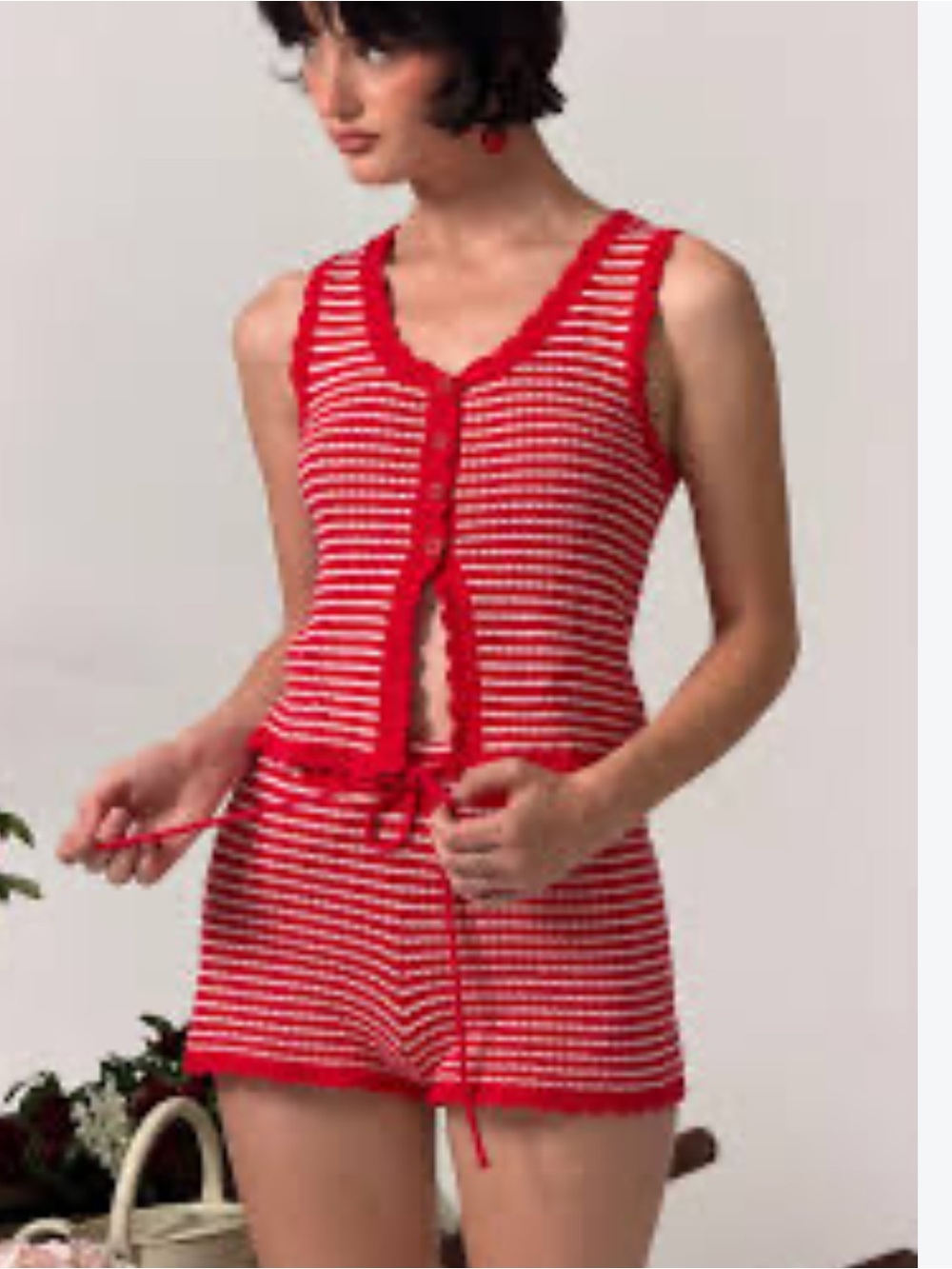 Cider red & white stripe knit short set